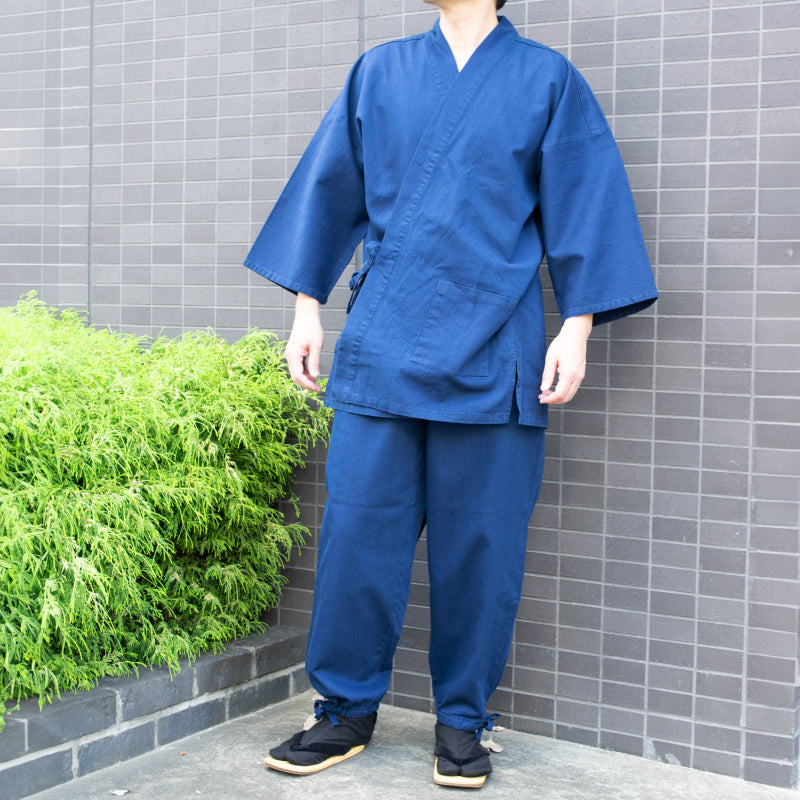 男性用 作務衣 さむえ ピケ織 デニム 縦畝 メンズ 紳士用