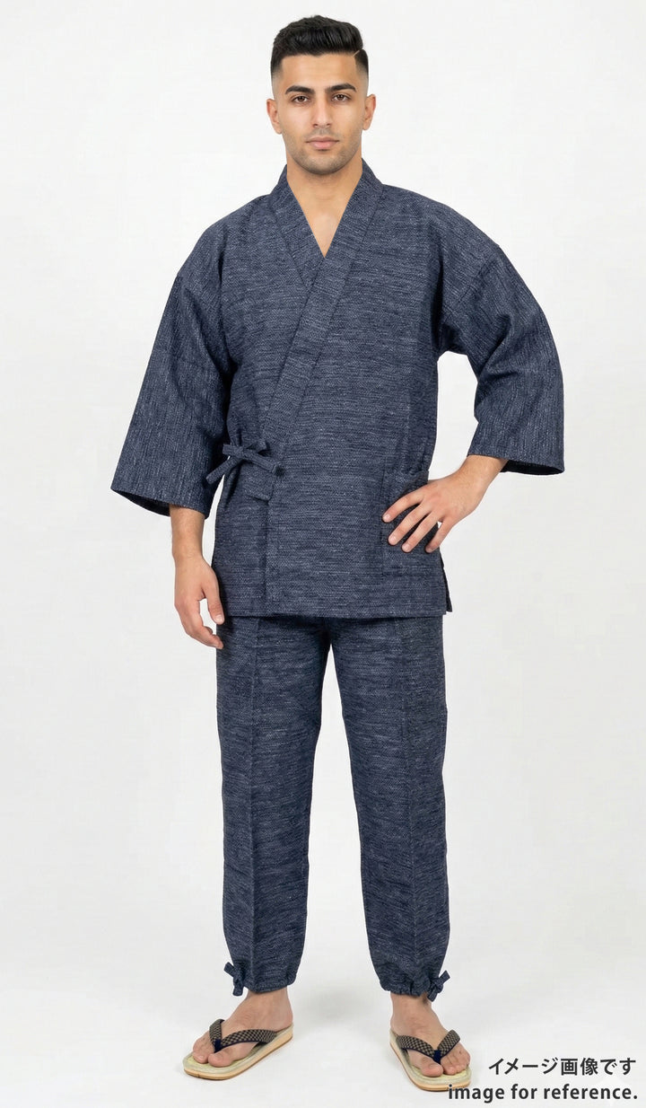 らむね 新品 単衣 ますいわ屋 着物 仕付け糸付 お召 6618 紳士用 作務衣 さむえ 久留米織 柔らかい 綾織 男性用 メンズ – musubi