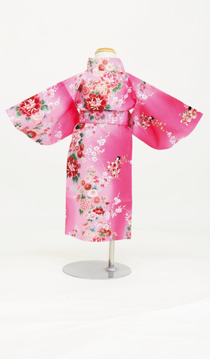 YUKATA ぼかし人形 ピンク｜花舞人形 キッズ浴衣 綿100% 日本製